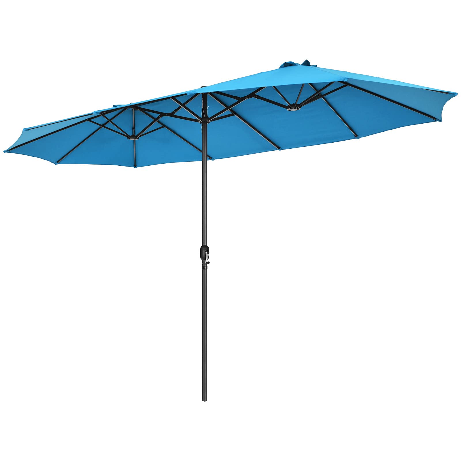 15Ft Double-Sided Patio Umbrella, Market Twin Umbrella W/ 12-Rib Sturdy Metal Frame, Blue 15Ft Double-Sided Patio Umbrella, Market Twin Umbrella W/ 12-Rib Sturdy Metal Frame, Blue