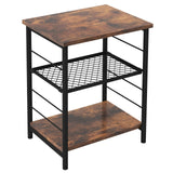 Tangkula Industrial End Table, 3-Tier Side Table with Height Adjustable Metal Mesh Shelf