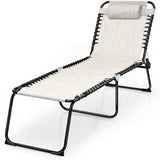 Outdoor Folding Chaise Lounge Chair, 4-Position Adjustable Reclining Chair with Pillow
