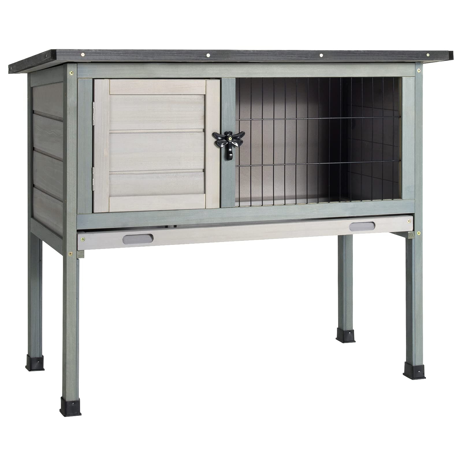 Tangkula Elevated Wood Rabbit Hutch Grey tangkula