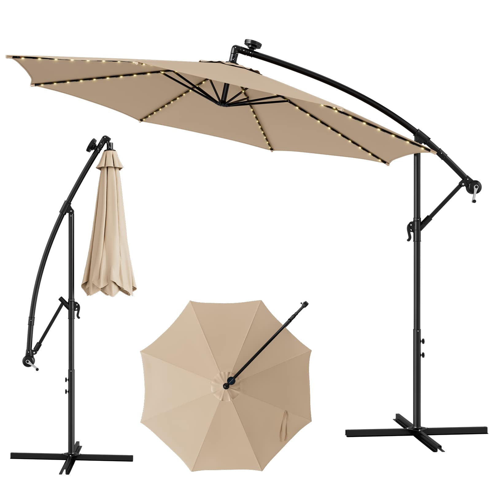 10 Feet Patio Offset Umbrella with 112 Solar-Powered LED Lights Beige 10 Feet Patio Offset Umbrella with 112 Solar-Powered LED Lights Beige