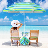 Tangkula 6.5 FT Beach Umbrella with Table, Windproof Ventilated Sunshade Shelter with Tilt Mechanism