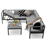 Tangkula 3 Piece Aluminum Patio Furniture Set, Patiojoy Outdoor Sectional Sofa Set with 6-Level Reclining Backrest