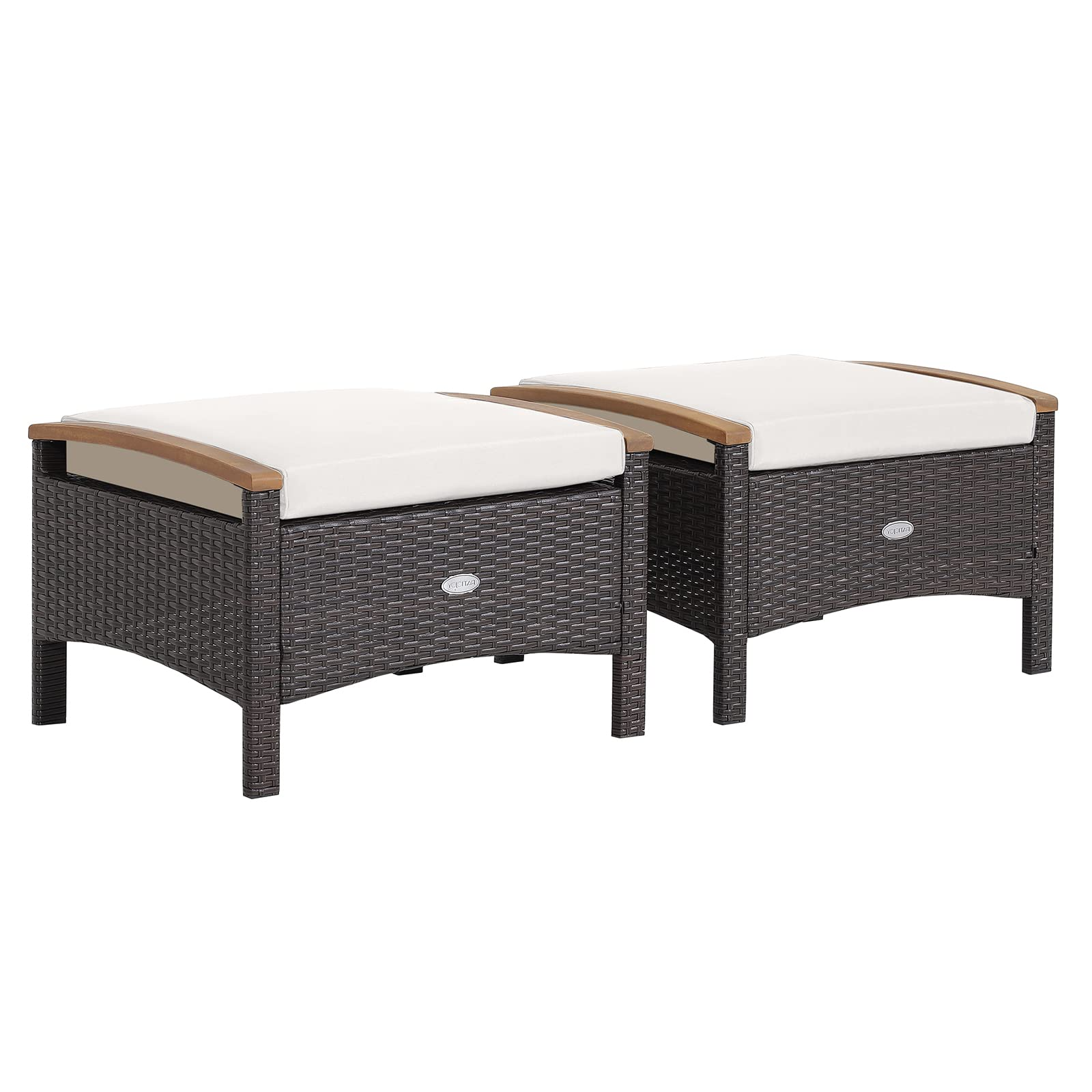Tangkula 2 Piece Patio Rattan Ottomans Outdoor Wicker Footstool w