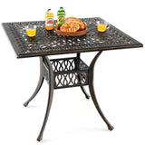 Tangkula 35.4 Inches Outdoor Dining Table, All-Weather Cast Aluminum Table with 2.2" Umbrella Hole