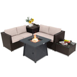 Tangkula 5 Piece Patio Furniture Set with 50,000 BTU Propane Fire Pit Table, Outdoor Wicker Conversation Set