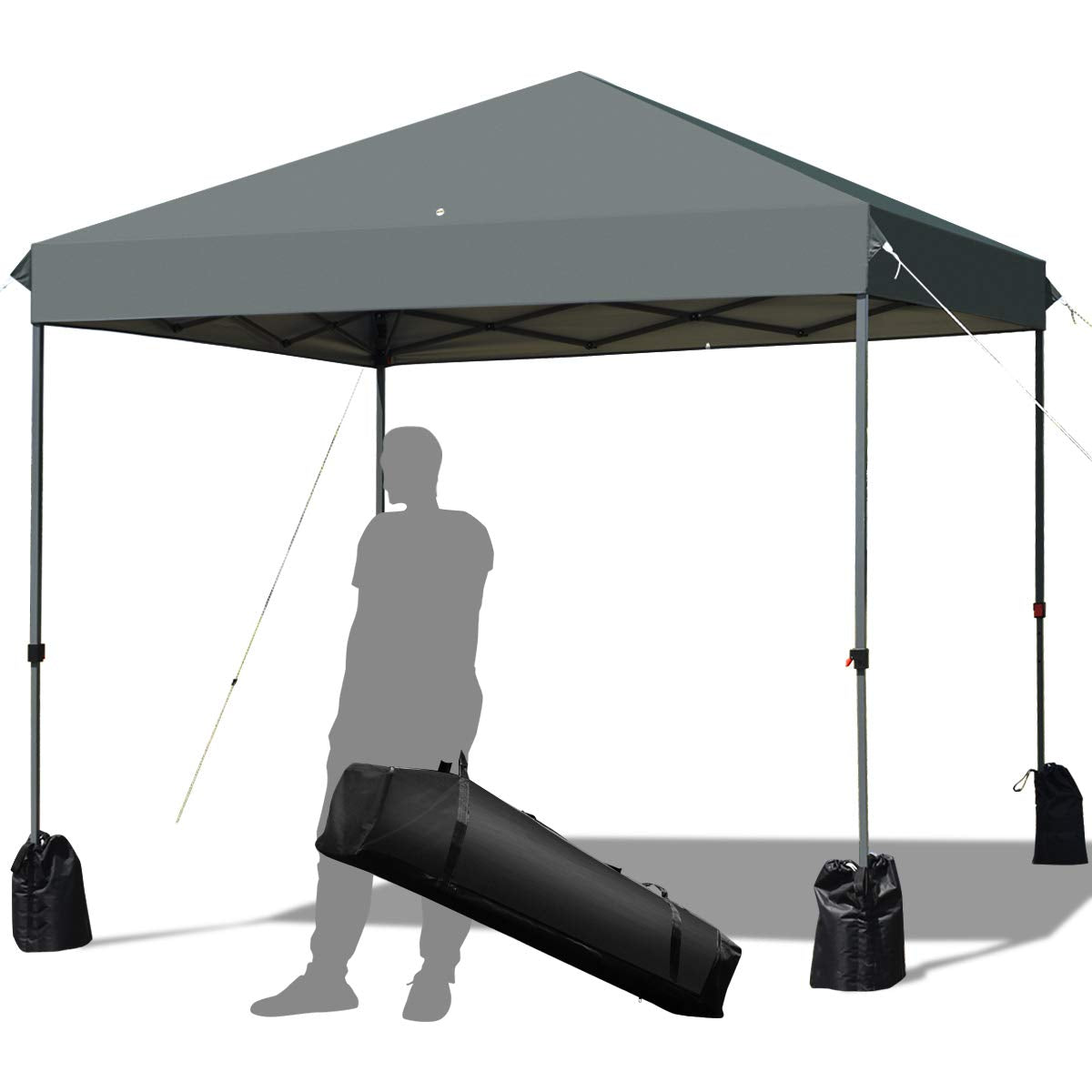 8 x 8 ft Outdoor Pop Up Canopy Tent, Outdoor Commercial Instant Shelter w/Roller Bag and Sand Bags, Gray