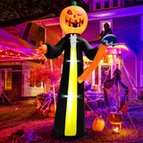 Tangkula 10 FT Halloween Inflatable Pumpkin Ghosts w/ Built-in LED Lights, Inflatable Grim Reaper Pumpkin with Scythe