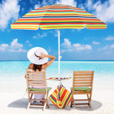 Tangkula 6.5 FT Beach Umbrella with Table, Windproof Ventilated Sunshade Shelter with Tilt Mechanism