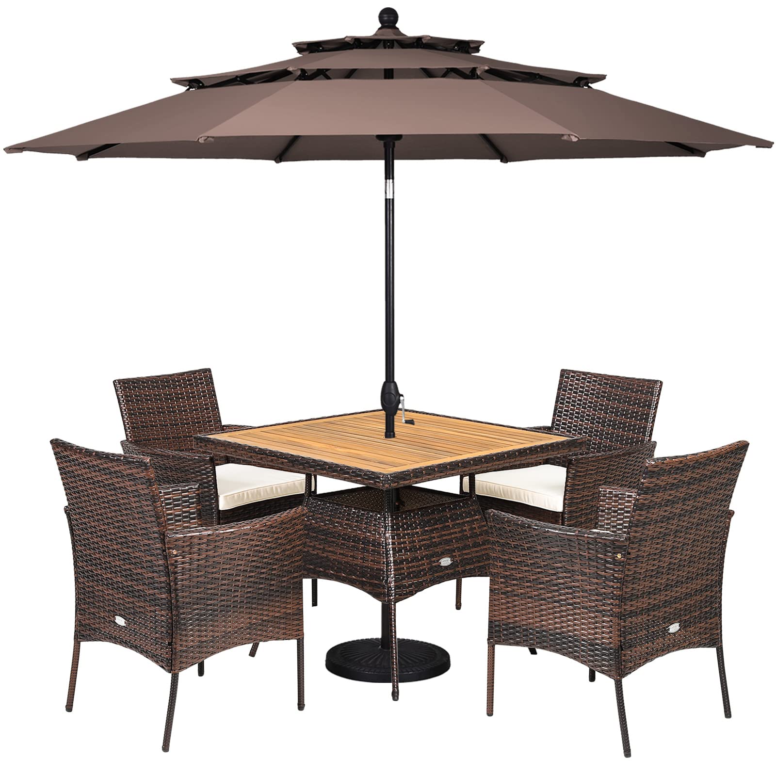 6 piece patio furniture with umbrella Tangkula 6-Piece Outdoor Dining Set, PE Wicker Patio Dining Table and – tangkula