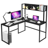 Tangkula Reversible L-Shaped Desk with Hutch, Space Saving Corner Computer Desk with Storage Bookshelf