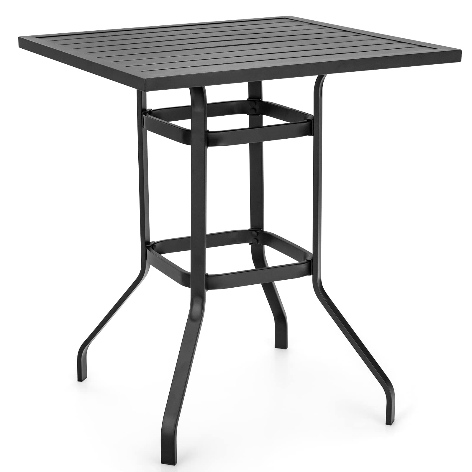 32 inch patio table with umbrella hole Tangkula Patio Bar Height Table, 32 Inch Outdoor Steel Square Bar Table