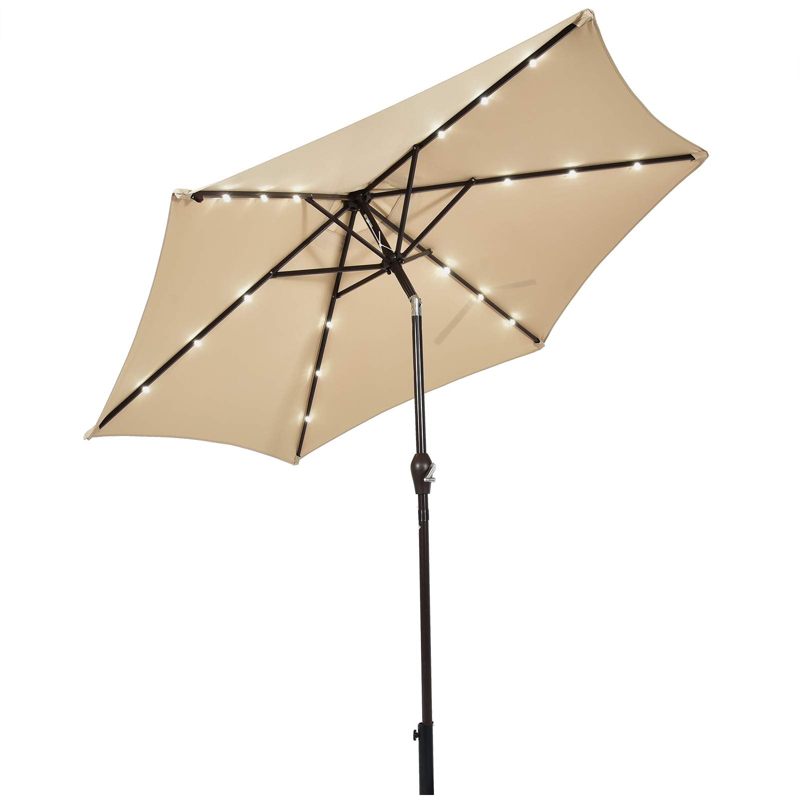 9ft lighted patio umbrella 9FT Solar Powered LED Lighted Patio Umbrella, Umbrella with Tilt and Crank, Beige