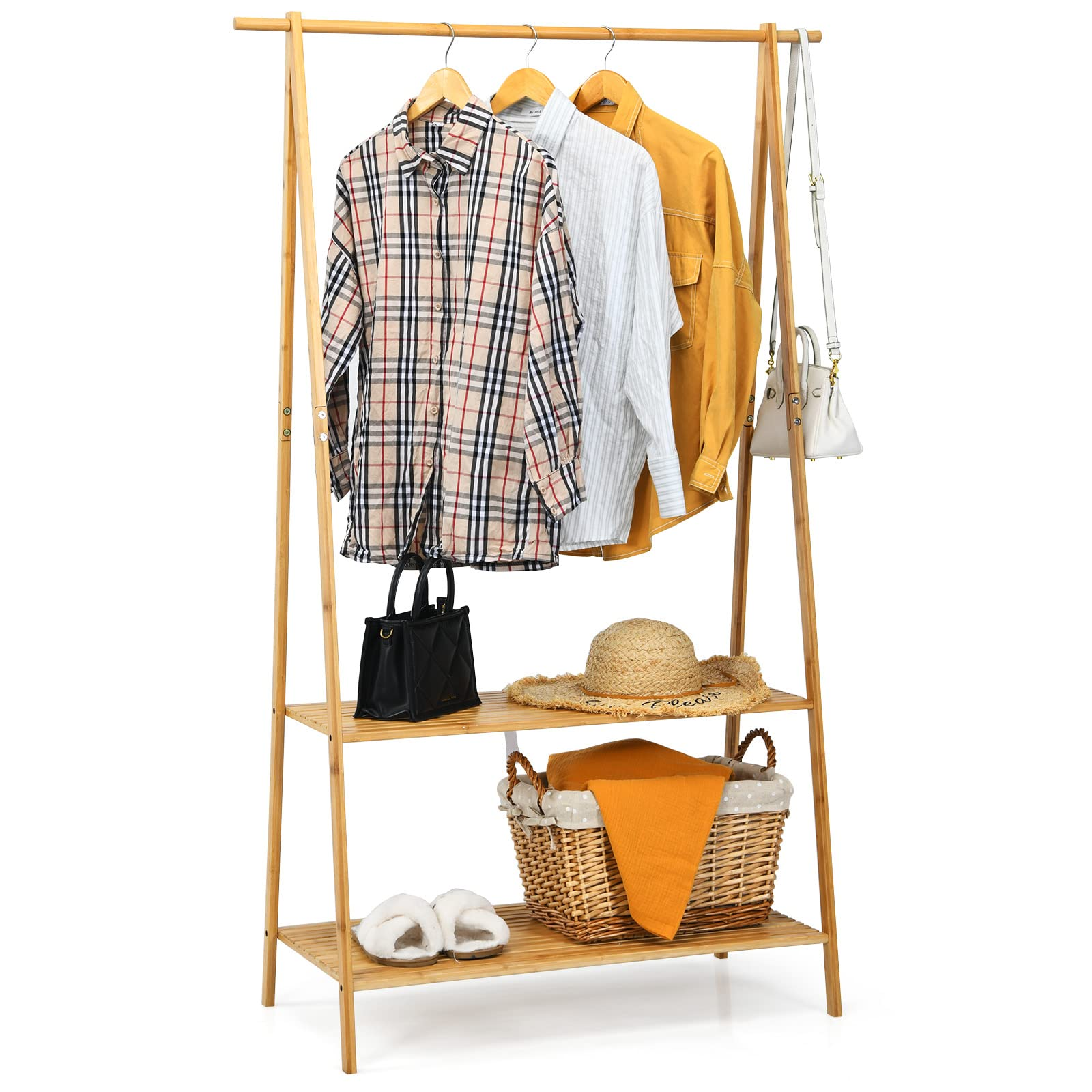 Tangkula Bamboo Garment Rack, Freestanding Clothes Rack with