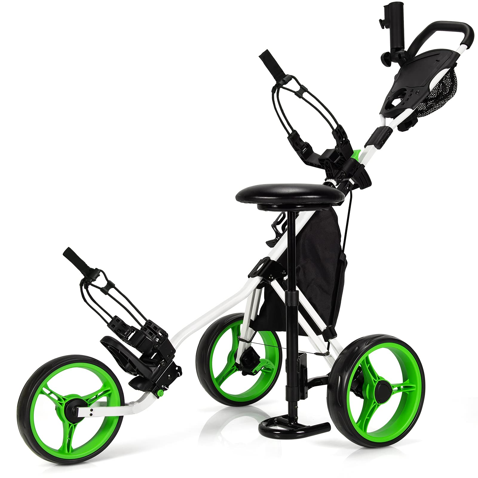 Tangkula Golf Push Pull Cart with Seat Lightweight Foldable