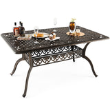 Tangkula 59 Inches Outdoor Dining Table, All-Weather Cast Aluminum Table with Umbrella Hole
