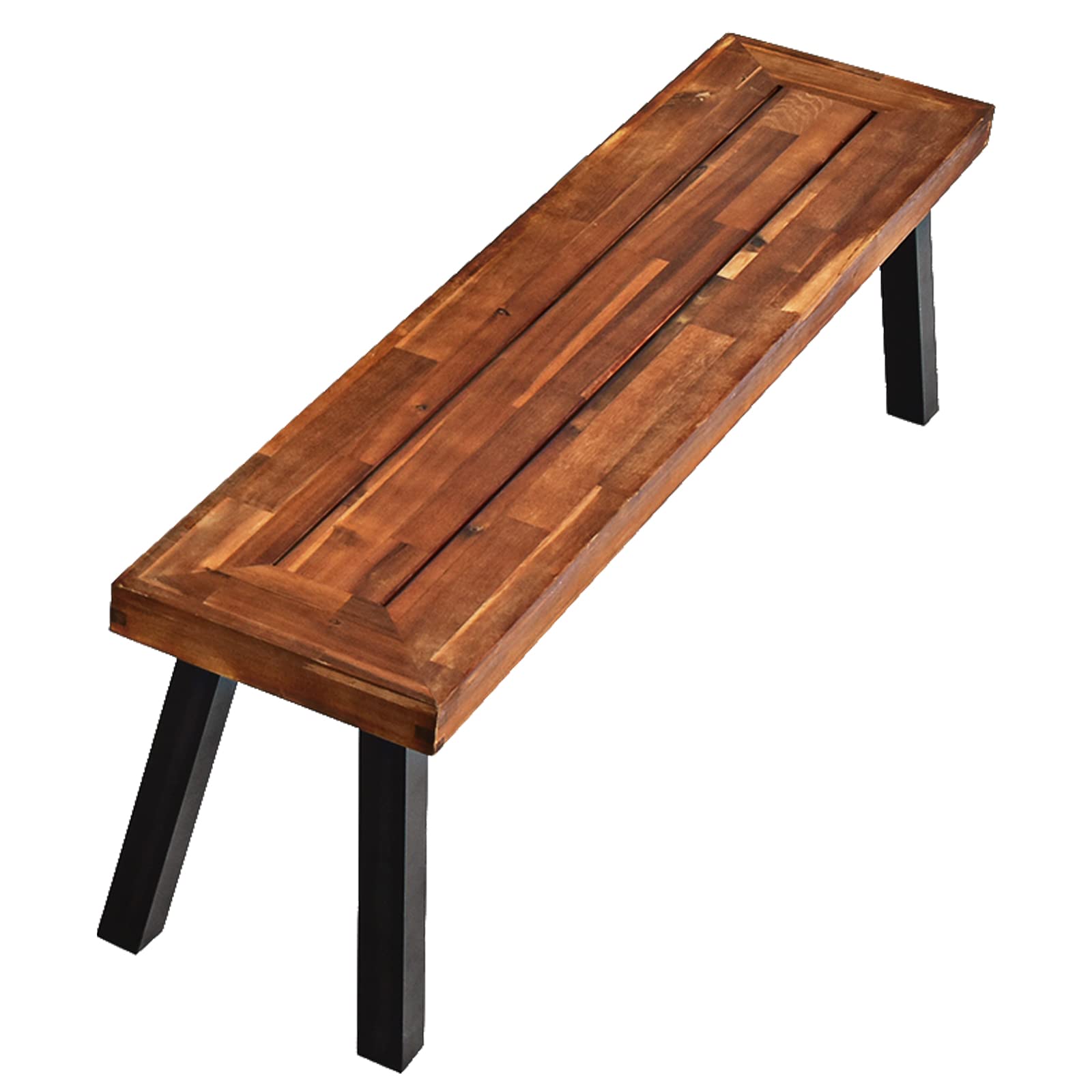 Outdoor Acacia Wood Bench Patio Dining Bench Picnic Bench with Steel tangkula