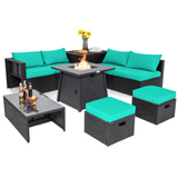 Tangkula 9 Piece Patio Furniture Set w/30 Inches Propane Fire Pit Table, 50,000 BTU Heat Output