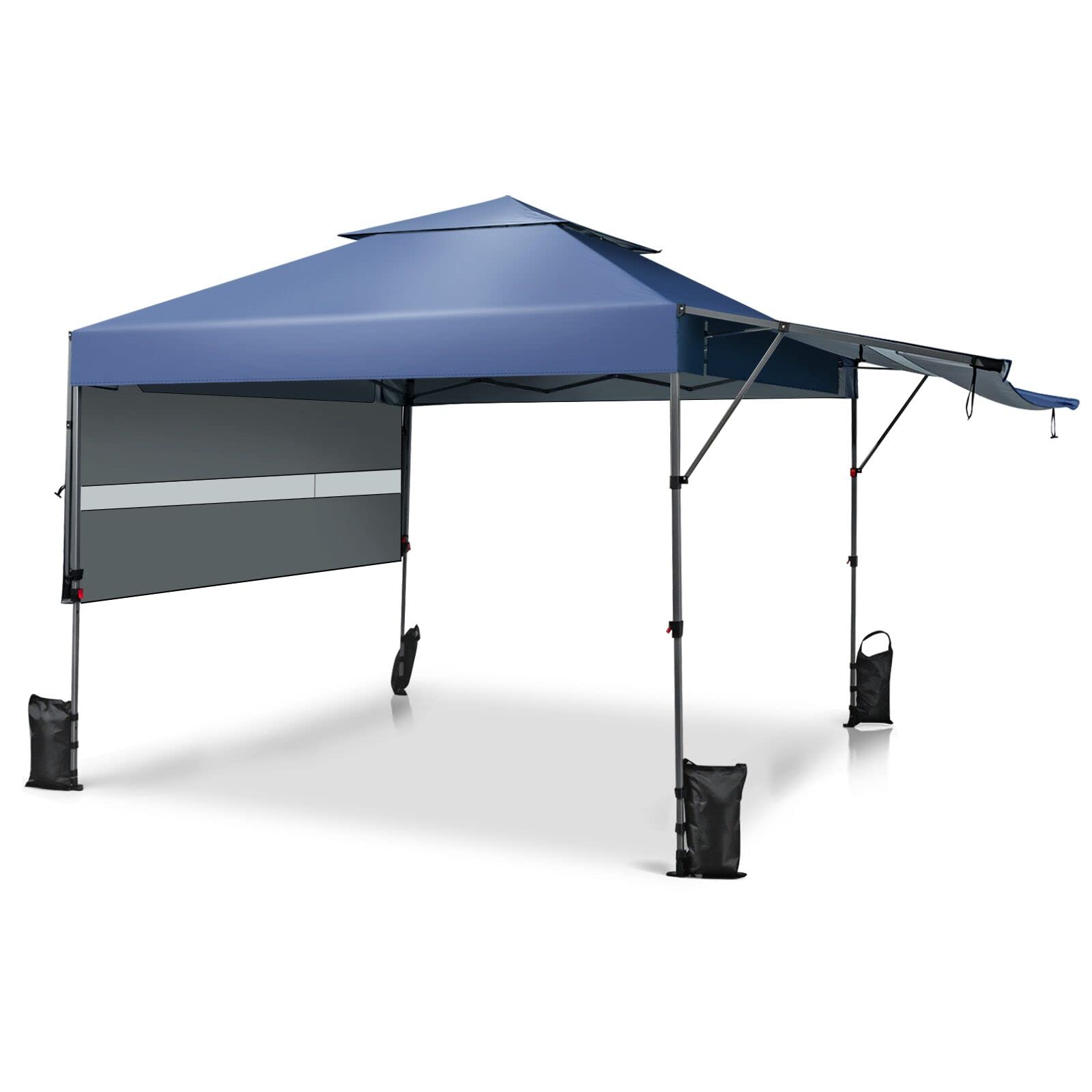 easy up canopy tent Tangkula 10x17.6 ft Pop Up Canopy with Adjustable Dual Awnings, 2 Tier Outdoor Canopy Tent with 8 Stakes, 4 Ropes, 4 Sand Bags, Wheeled Bag, Easy