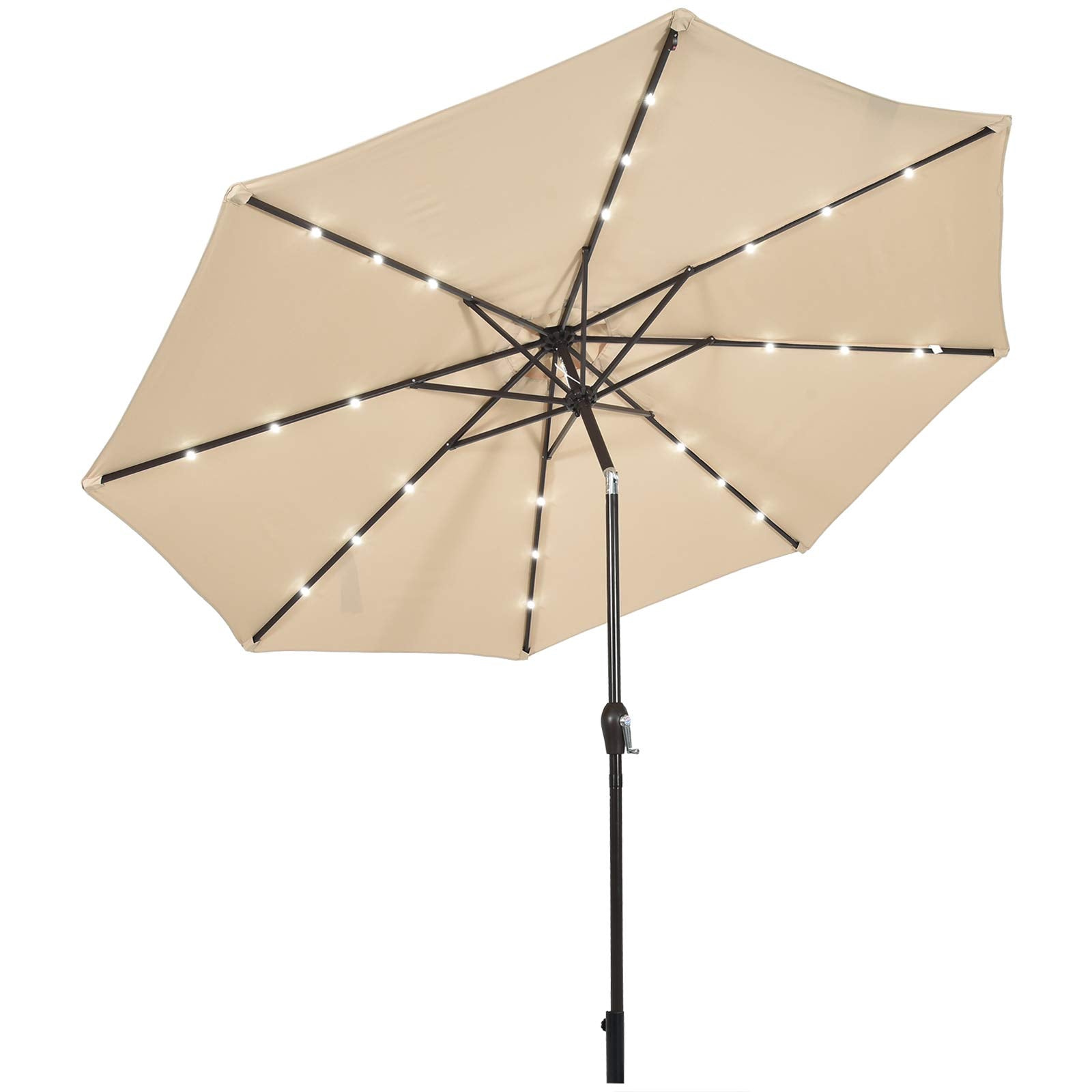 10' Solar LED Lighted Patio Market Umbrella Shade Tilt Adjustment Crank-Beige 10' Solar LED Lighted Patio Market Umbrella Shade Tilt Adjustment Crank-Beige