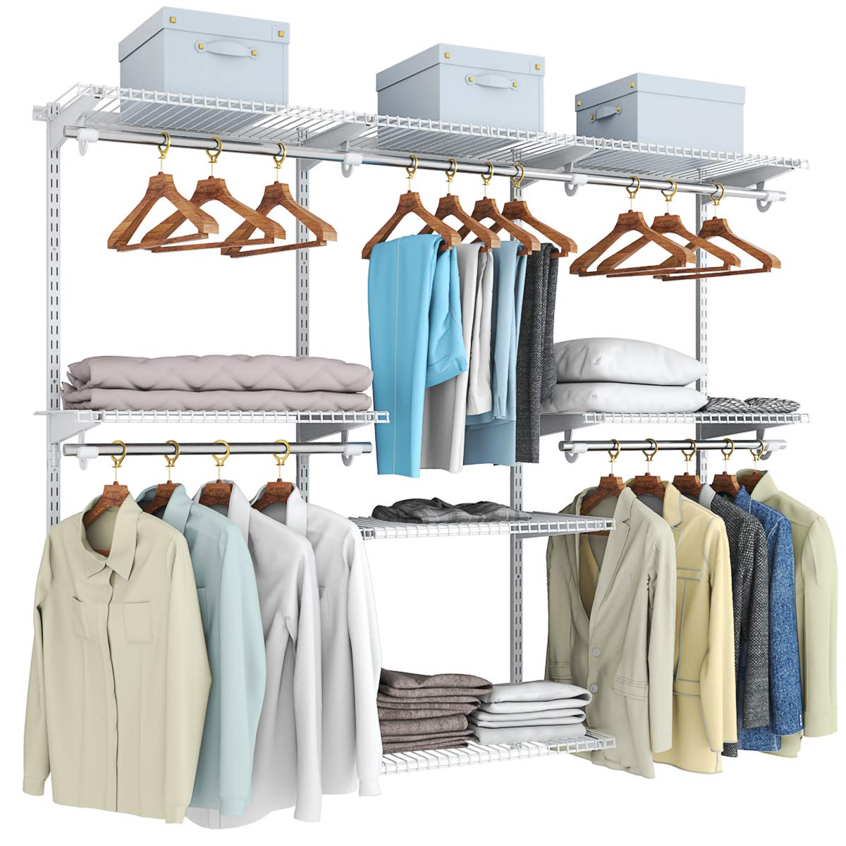 Tangkula Garment Rack with Shelves, Clothes Rack with 5 Shelves & Hanging  Bar, Open Wardrobe for Hanging Clothes and Storage, Free Standing Closet