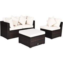 Tangkula Patio Rattan Sofa Set, Outdoor Wicker Sectional Furniture Set