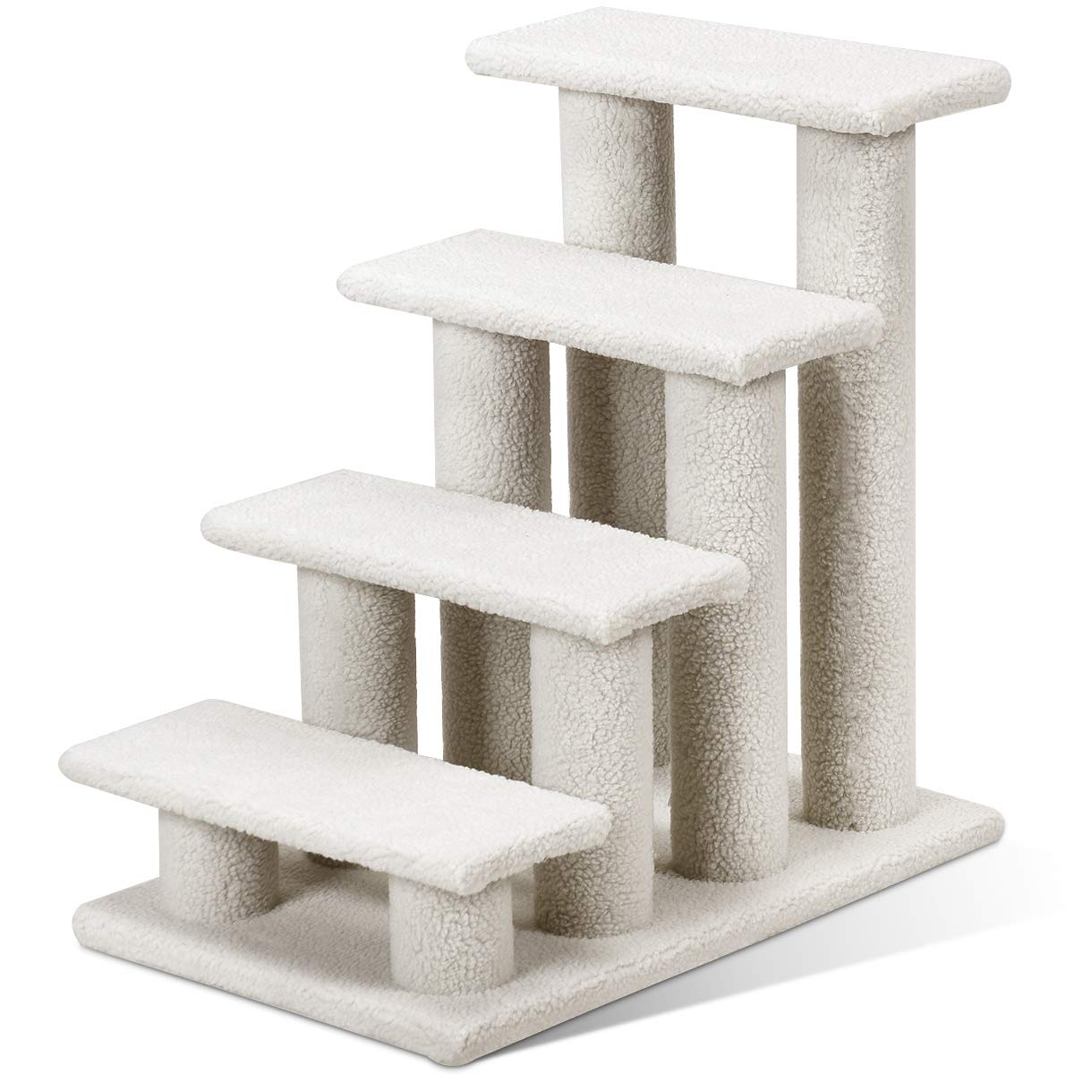 Tangkula Pet Stairs for Cats and Dogs 4 Step Carpeted Ladder Ramp Cat Climber Cat Scratching Post White