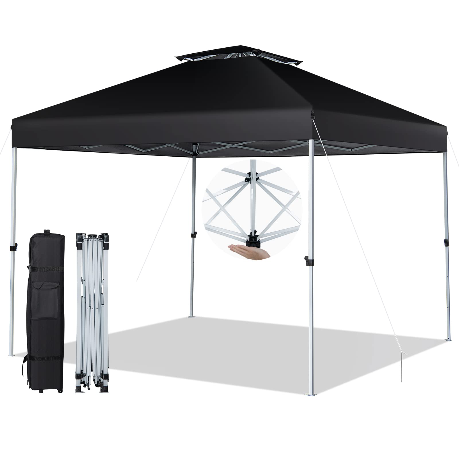 pop up party tent Tangkula 10x10 ft Pop Up Canopy, Easy Set-up Outdoor Canopy with Center Lock, Black