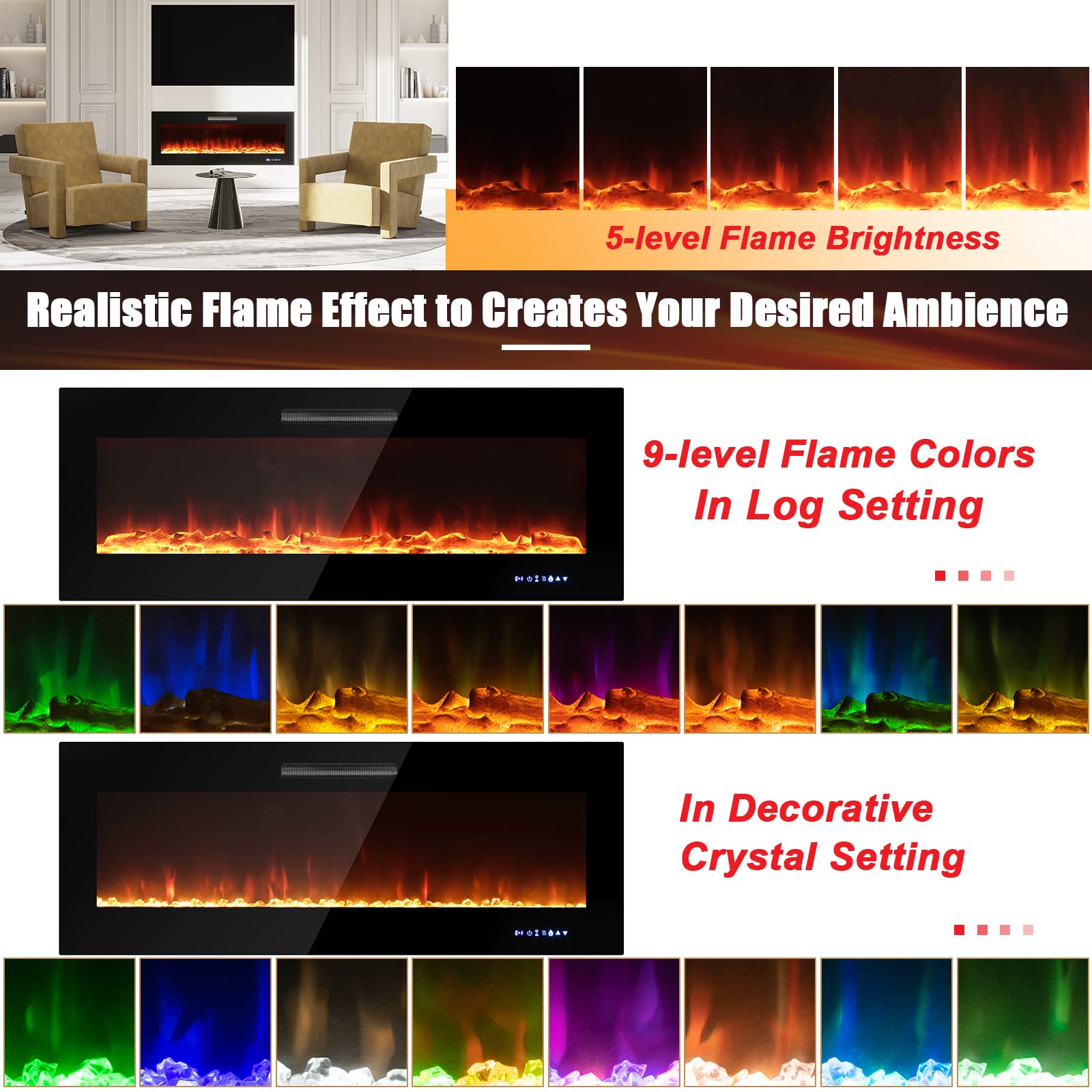 50 Inches Electric Fireplace Insert - Tangkula