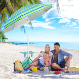 Tangkula 6.5 FT Beach Umbrella with Table, Windproof Ventilated Sunshade Shelter with Tilt Mechanism