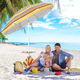 Tangkula 6.5 FT Beach Umbrella with Table, Windproof Ventilated Sunshade Shelter with Tilt Mechanism