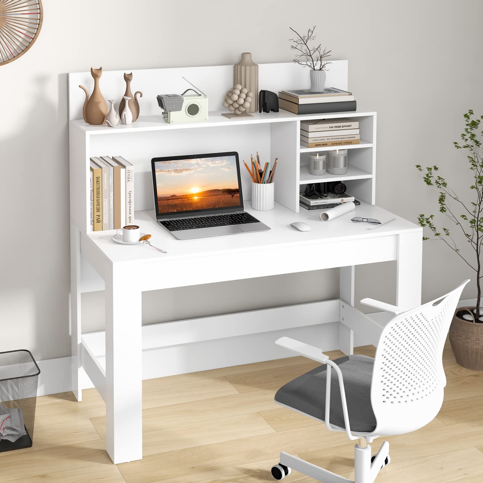Computer Desk with Hutch, White - Tangkula