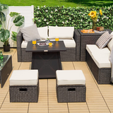 Tangkula 9 Piece Patio Furniture Set w/30 Inches Propane Fire Pit Table, 50,000 BTU Heat Output