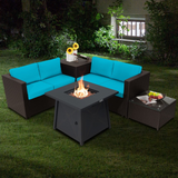 Tangkula 5 Piece Patio Furniture Set with 50,000 BTU Propane Fire Pit Table, Outdoor Wicker Conversation Set