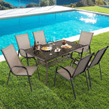 Tangkula 59 Inches Outdoor Dining Table, All-Weather Cast Aluminum Table with Umbrella Hole