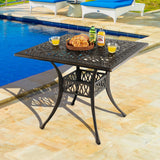 Tangkula 35.4 Inches Outdoor Dining Table, All-Weather Cast Aluminum Table with 2.2" Umbrella Hole