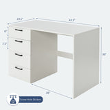 Tangkula White Desk with 4 Storage Drawers