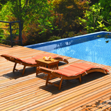 Tangkula 3 Pcs Folding Patio Solid Eucalyptus Wood Lounge Chair Set (Red & White)