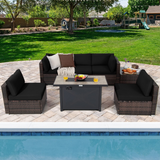 Tangkula 7 Piece Patio Furniture Set with Fire Pit Table, Includes 42 Inches 60,000 BTU Propane Rectangle Fire Pit Table