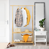 Tangkula Bamboo Garment Rack, Freestanding Clothes Rack with 2-Tier Storage Shelves