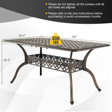Tangkula 59 Inches Outdoor Dining Table, All-Weather Cast Aluminum Table with Umbrella Hole