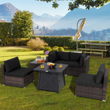 Tangkula 6-Piece Patio Furniture Set with 30" Propane Fire Pit Table