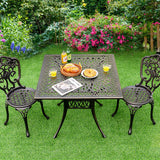 Tangkula 35.4 Inches Outdoor Dining Table, All-Weather Cast Aluminum Table with 2.2" Umbrella Hole