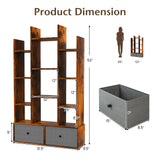Tangkula Tree Shaped Bookcase with 2 Drawers, Free Standing Bookshelf with 12 Open Storage Shelves