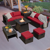 Tangkula 9 Piece Patio Furniture Set w/30 Inches Propane Fire Pit Table, 50,000 BTU Heat Output