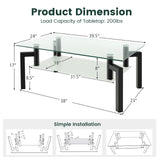 Tangkula Rectangle Glass Coffee Table, 2-Tier Center Cocktail Table with Tempered Glass Tabletop