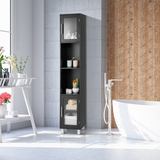 Tangkula Tall Bathroom Cabinet, Home Bedroom Living Room Wood Linen Storage Cabinet Free Standing
