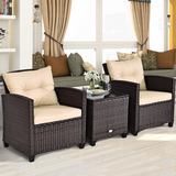 Tangkula 3 Pieces Patio Furniture Set, PE Rattan Wicker 3 Pcs Outdoor Sofa Set
