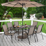 Tangkula 59 Inches Outdoor Dining Table, All-Weather Cast Aluminum Table with Umbrella Hole