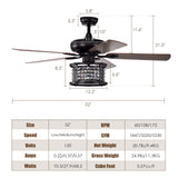 52-Inch Ceiling Fan Light, Reversible Fan Light with 3-Speed (Matte Black)
